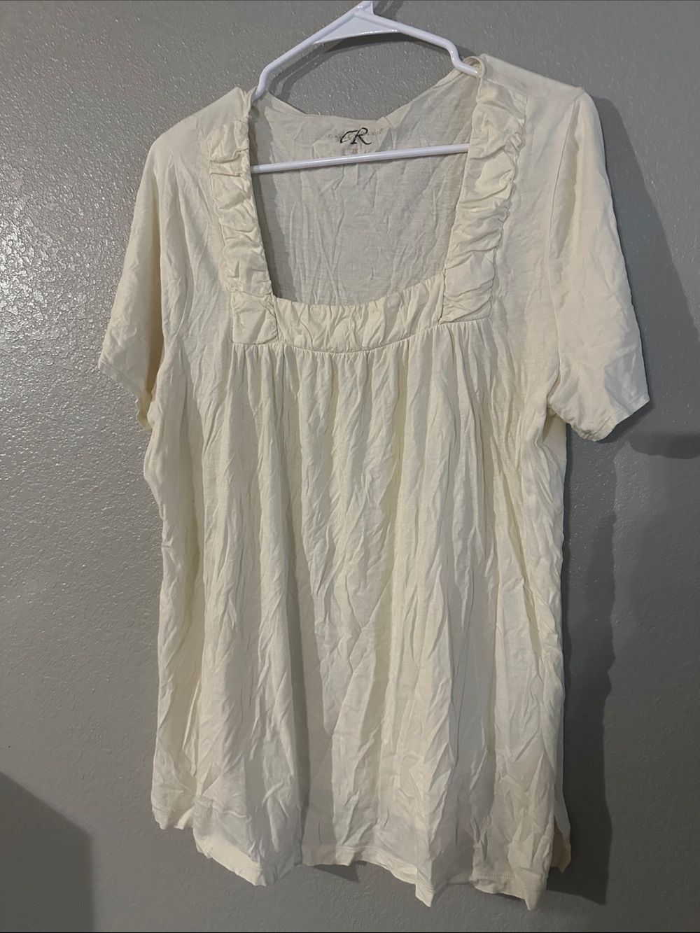 Relaxed Cream Square-Neck Ruffle Tunic Top